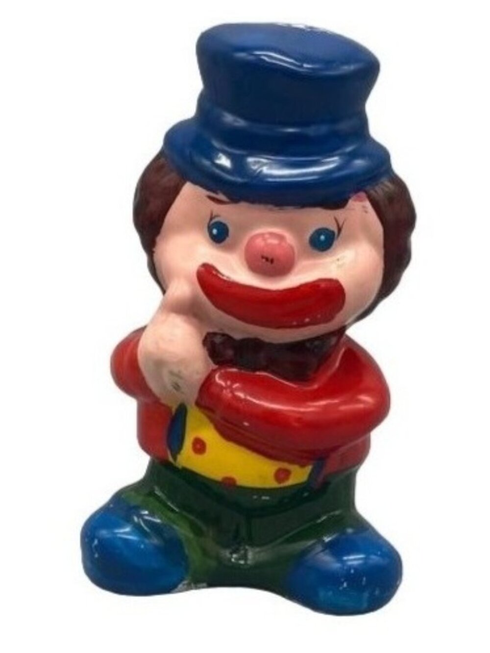 Unique Vintage Hand-painted Clown figurine 6" tall blue green READ